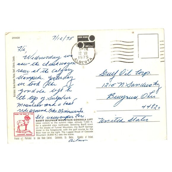 Vintage Banff Sulphur Mountain Gondola Lift Postcard 1975 Alberta Canada View - Picture 2 of 2